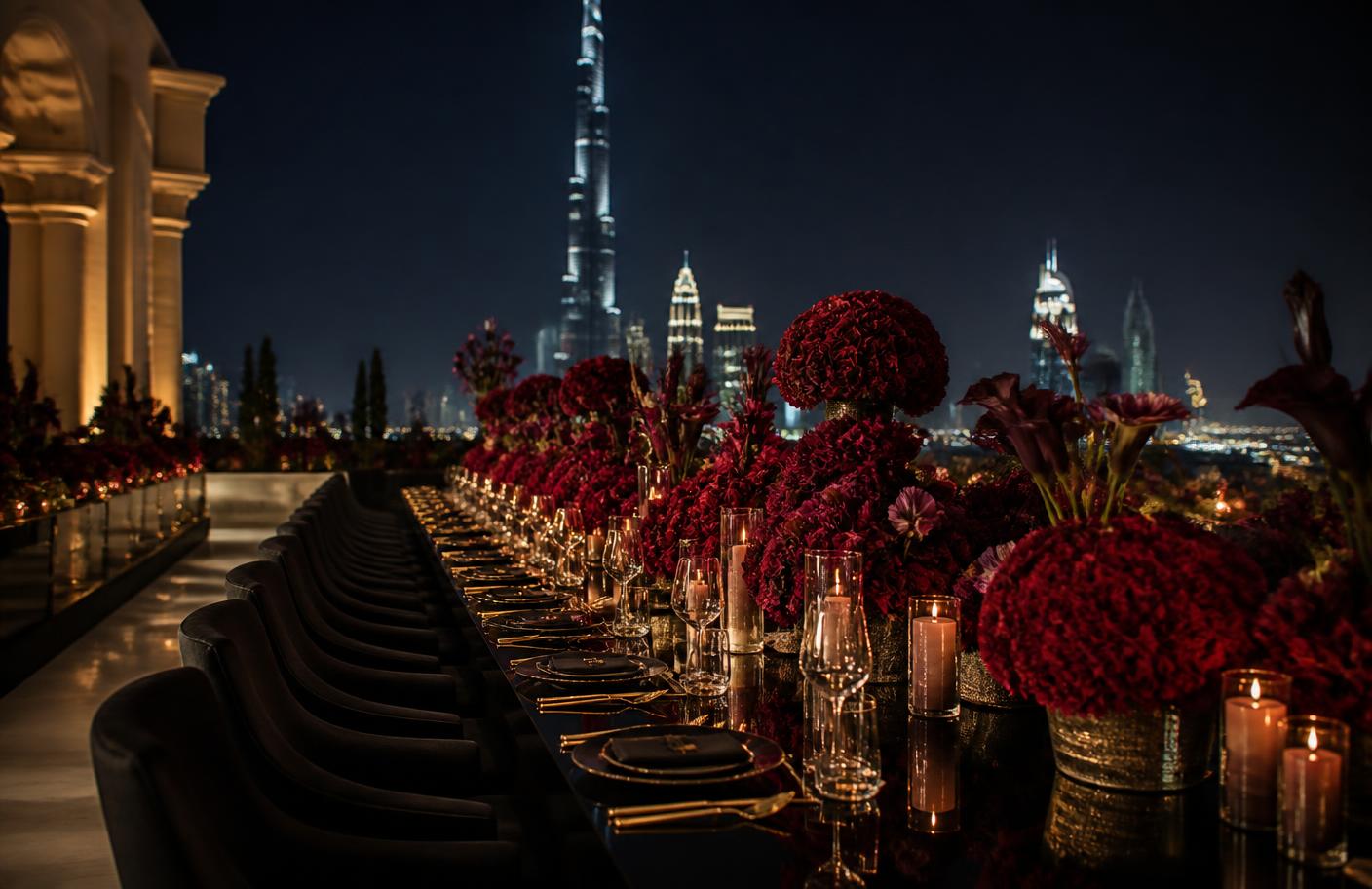 Luxury celebration location overlooking the Dubai skyline